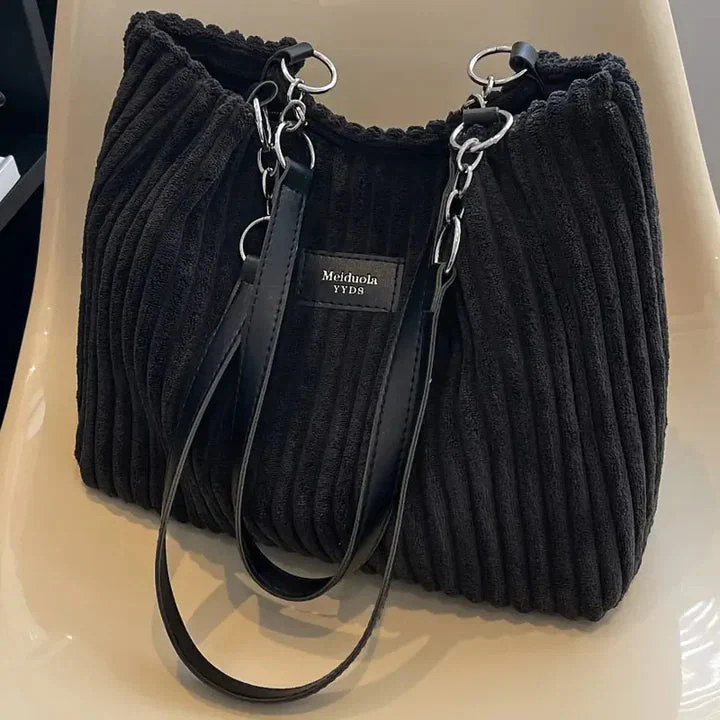 Amanda Sac Shopper Femme – Sac en Velours Côtelé Élégant avec Grand Espace & Bandoulière Réglable - Image 3