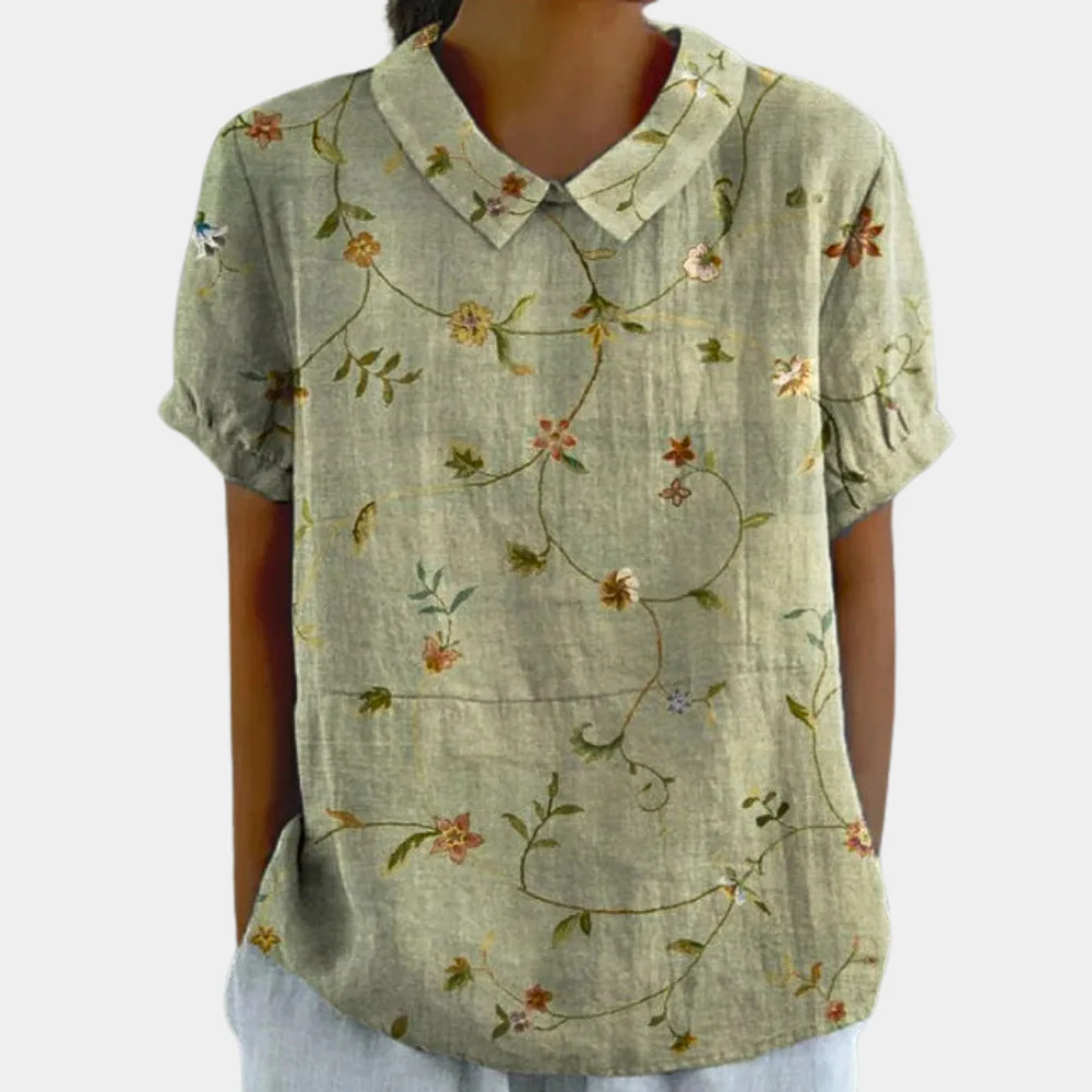 Bruna Blouse Femme – Haut Décontracté à Manches Courtes avec Imprimé Fleuri Pastoral & Col Rond - Image 3