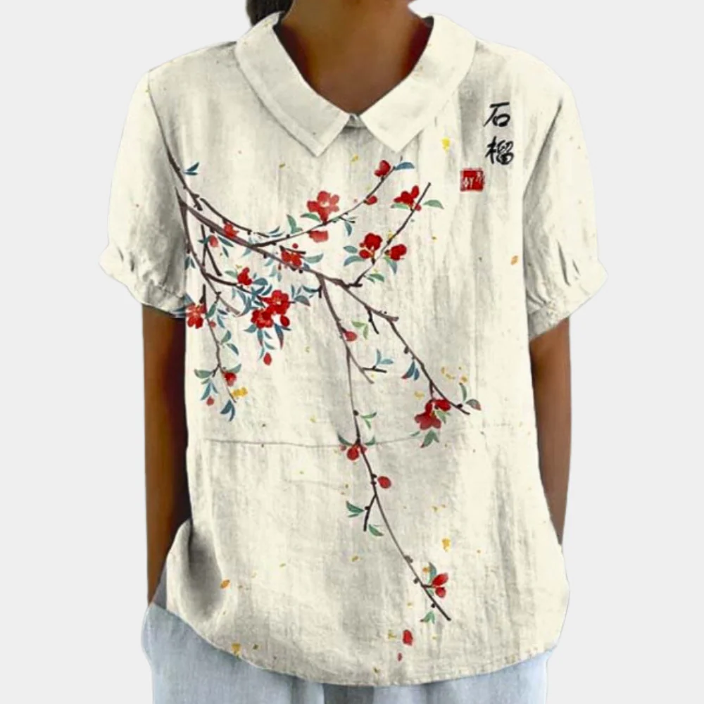 Bruna Blouse Femme – Haut Décontracté à Manches Courtes avec Imprimé Fleuri Pastoral & Col Rond - Image 4
