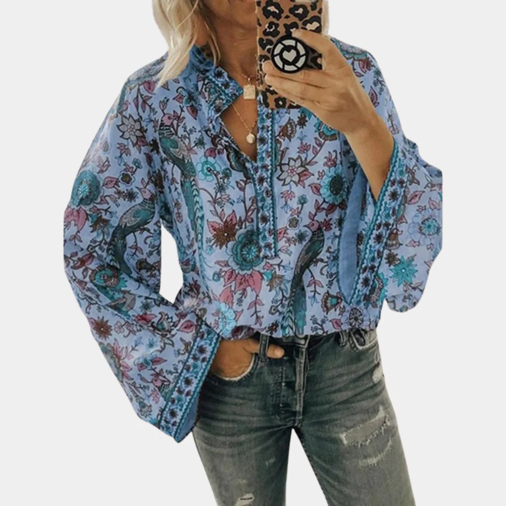 Cynthia Blouse Femme – Haut Fleuri à Manches Bouffantes & Tissu Respirant pour Été Élégant - Image 4