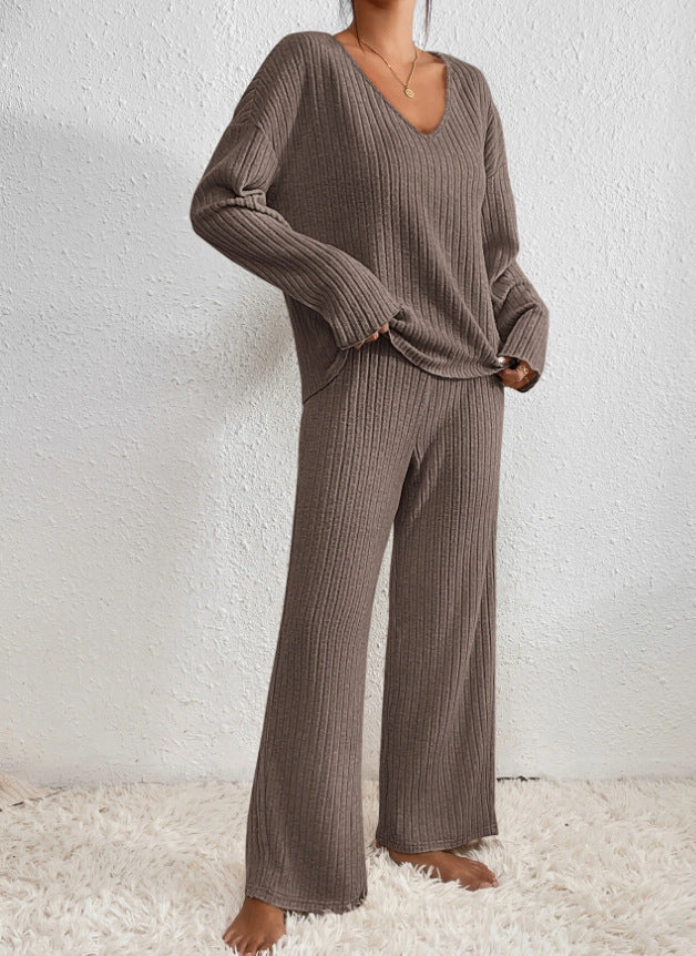 Ensemble en maille Kathy pour femme – Tenue d'intérieur confortable avec pull à col en V et pantalon doux - Image 11