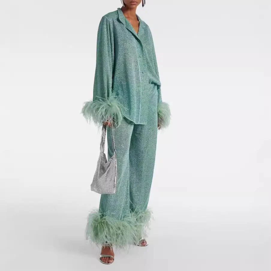 Ensemble Femme Laila – Ensemble Deux Pièces Élégant avec Col à Plumes & Coupe Ample - Image 5