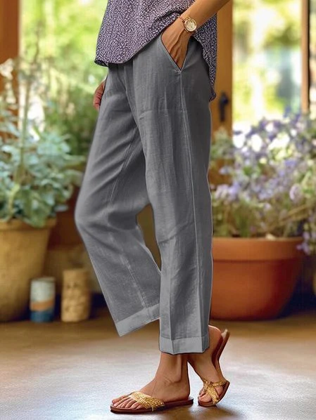 Lotte Pantalon Femme en Lin – Coupe Ample Aérée avec Design Uni & Confort Estival - Image 3