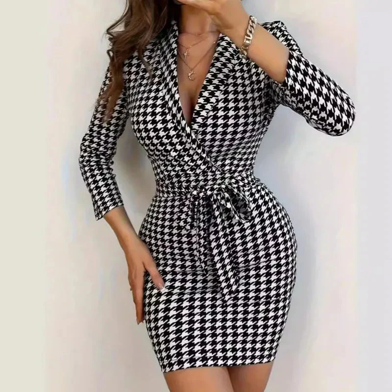Robe Femme Olivia – Robe Portefeuille Sans Manches à Motif Pied-de-Poule et Coupe Moulante Flatteuse - Image 4