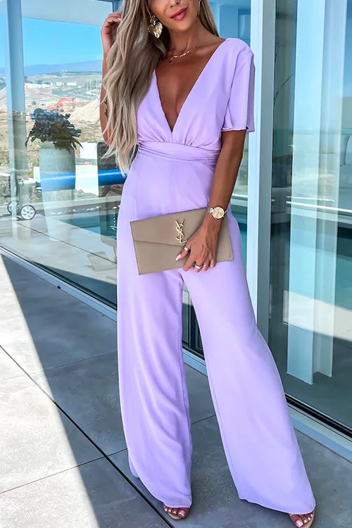 Sara Combinaison Femme – Combinaison Tendance avec Décolleté en V, Volants & Jambes Larges en Mélange de Coton - Image 5
